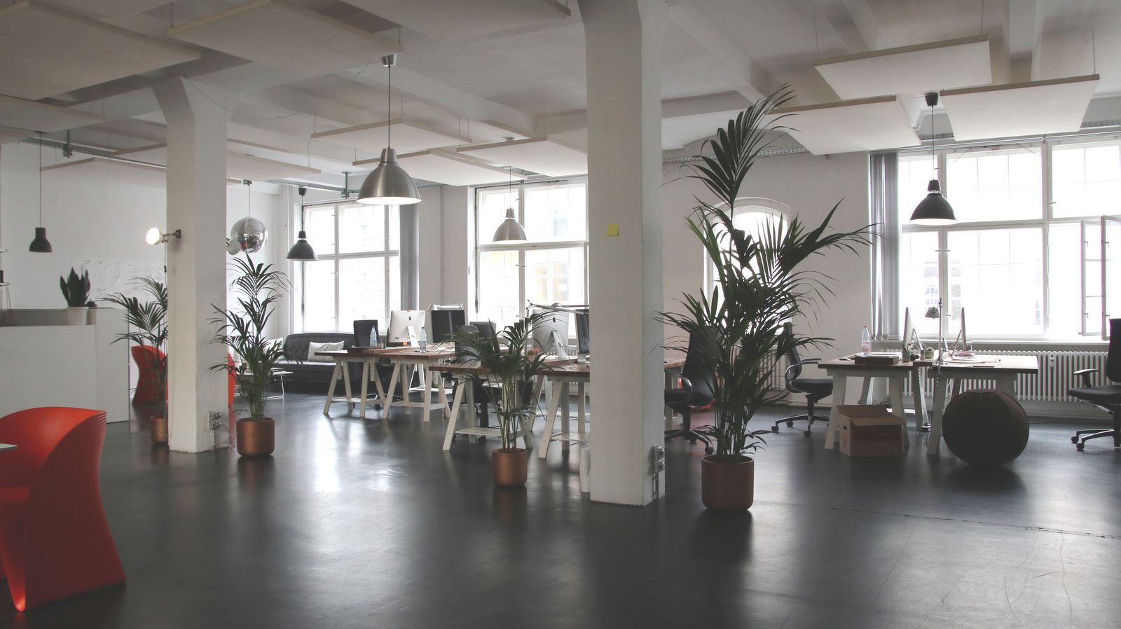 Open office workspace for planning a search route